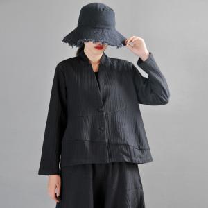 Simple Design Flax Black Blazer Womans Short Work Wear