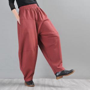 Solid Color Comfy Balloon Pants Linen Harem Pants for Senior Women