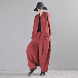 Solid Color Comfy Balloon Pants Linen Harem Pants for Senior Women