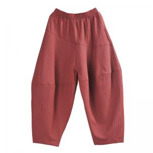 Solid Color Comfy Balloon Pants Linen Harem Pants for Senior Women