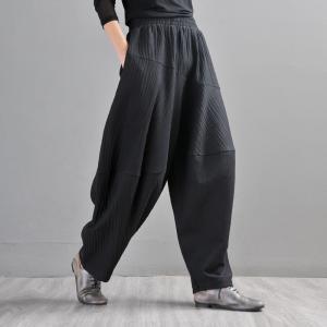 Solid Color Comfy Balloon Pants Linen Harem Pants for Senior Women