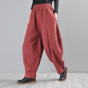 Solid Color Comfy Balloon Pants Linen Harem Pants for Senior Women