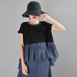 Short Sleeve Ruffle T-shirt Cotton Blend Comfy Loose Tee