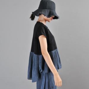 Short Sleeve Ruffle T-shirt Cotton Blend Comfy Loose Tee