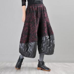 Over 50 Style Jacquard Wide Leg Pants Puffer Cropped Pants for Women