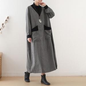 Puff Sleeve Plus Size Winter Dress Turtle Neck Gray Pregnancy Dress