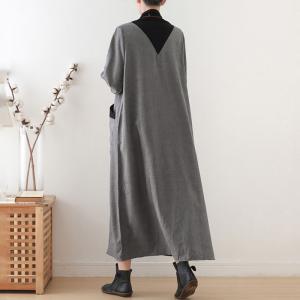 Puff Sleeve Plus Size Winter Dress Turtle Neck Gray Pregnancy Dress