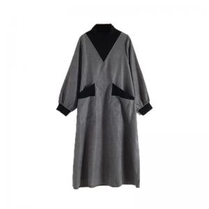 Puff Sleeve Plus Size Winter Dress Turtle Neck Gray Pregnancy Dress