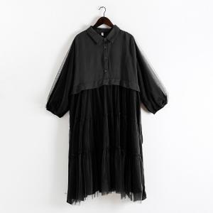 Empire Waist Puff Sleeve Shirt Dress Loose Belted Mesh Dress