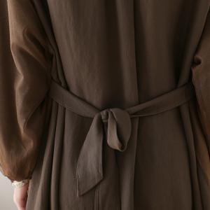 Empire Waist Puff Sleeve Shirt Dress Loose Belted Mesh Dress