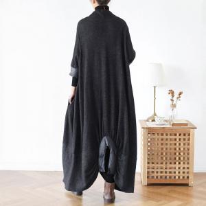 Stand Collar Puffer Large Dress Dark Gray Knitting Dress