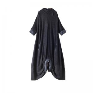 Stand Collar Puffer Large Dress Dark Gray Knitting Dress