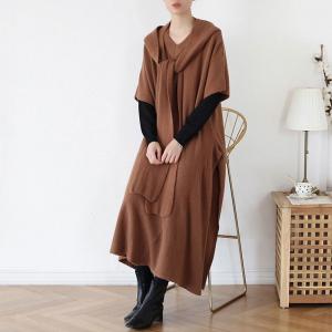 Half Sleeve Asymmetrical Hooded Dress V-Neck Maternity Dress