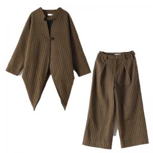 H-Shaped Vertical Pinstripes Blazer with Wool Wide Leg Pants