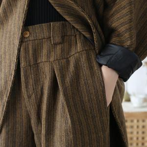 H-Shaped Vertical Pinstripes Blazer with Wool Wide Leg Pants