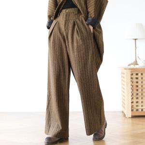 H-Shaped Vertical Pinstripes Blazer with Wool Wide Leg Pants