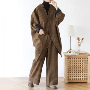 H-Shaped Vertical Pinstripes Blazer with Wool Wide Leg Pants