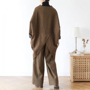 H-Shaped Vertical Pinstripes Blazer with Wool Wide Leg Pants