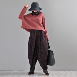 Street Fashion Turtleneck Sweater Plus Size Red Knitwear