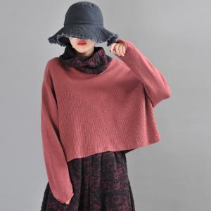 Street Fashion Turtleneck Sweater Plus Size Red Knitwear