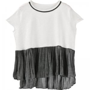 White and Gray Summer Tee Casaul Plus Size Pleated T-shirt