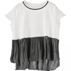 White and Gray Summer Tee Casaul Plus Size Pleated T-shirt