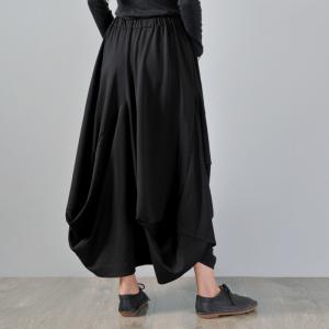 Straight Pocket Loose  Asymmetrical Draped Skirt Black Maxi A-Line Skirt