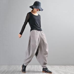 British Style Pinstriped Harem Pants Winter Draped Trousers for Women