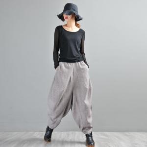 British Style Pinstriped Harem Pants Winter Draped Trousers for Women