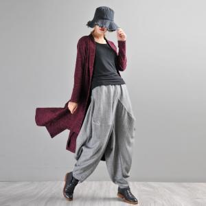 British Style Pinstriped Harem Pants Winter Draped Trousers for Women