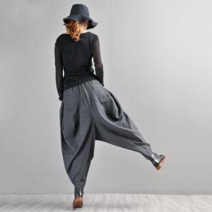 British Style Pinstriped Harem Pants Winter Draped Trousers for Women