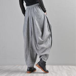 British Style Pinstriped Harem Pants Winter Draped Trousers for Women