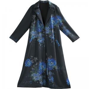 Flowers Printed Tailored Collar Coat Large Long H-Shaped Coat