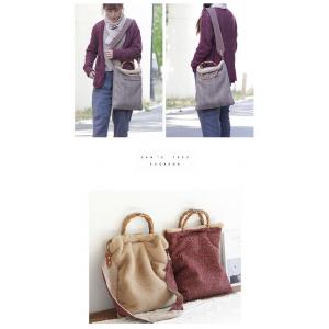 Double-Faced Lamb Wool Handbag Checkered Floral Shoulder Bag