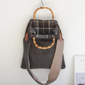 Double-Faced Lamb Wool Handbag Checkered Floral Shoulder Bag