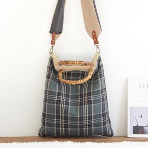 Double-Faced Lamb Wool Handbag Checkered Floral Shoulder Bag