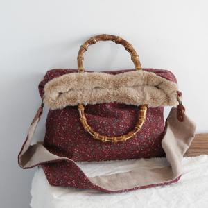 Double-Faced Lamb Wool Handbag Checkered Floral Shoulder Bag