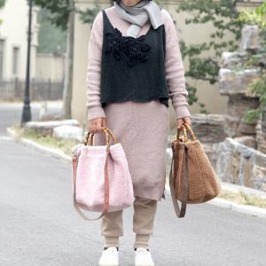 Solid Color Bamboo Handle Bag Lam Wool Shoulder Bag for Woman