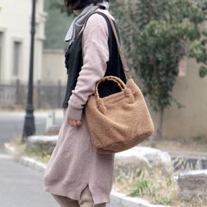 Solid Color Bamboo Handle Bag Lam Wool Shoulder Bag for Woman
