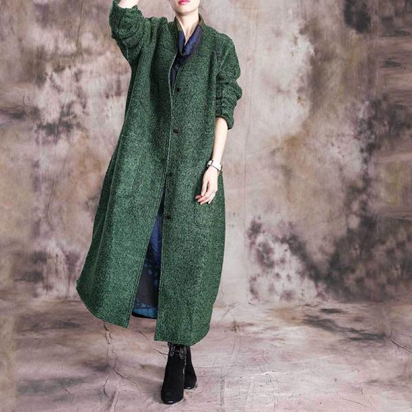 Over50 Style Wool Green Coat Single-Breasted Plus Size Outerwear