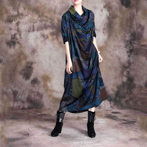 Artistic Patterns Comfy Long Sleeve Dress Winter Draped Neck Dress