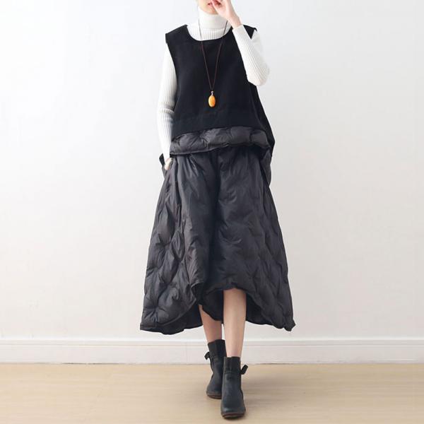 Original Design Asymmetrical Black Vest with Wide Leg Puffer Pants