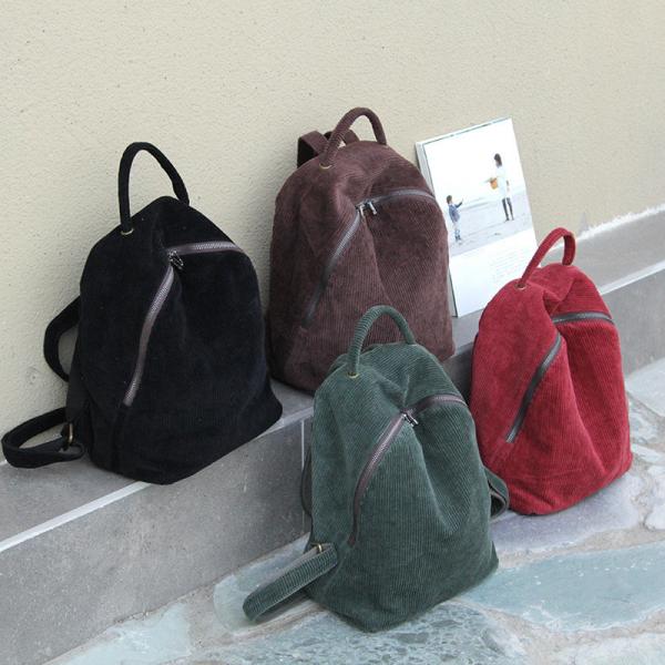 Preppy Style Corduroy Backpacks Solid Color Japanese Bag