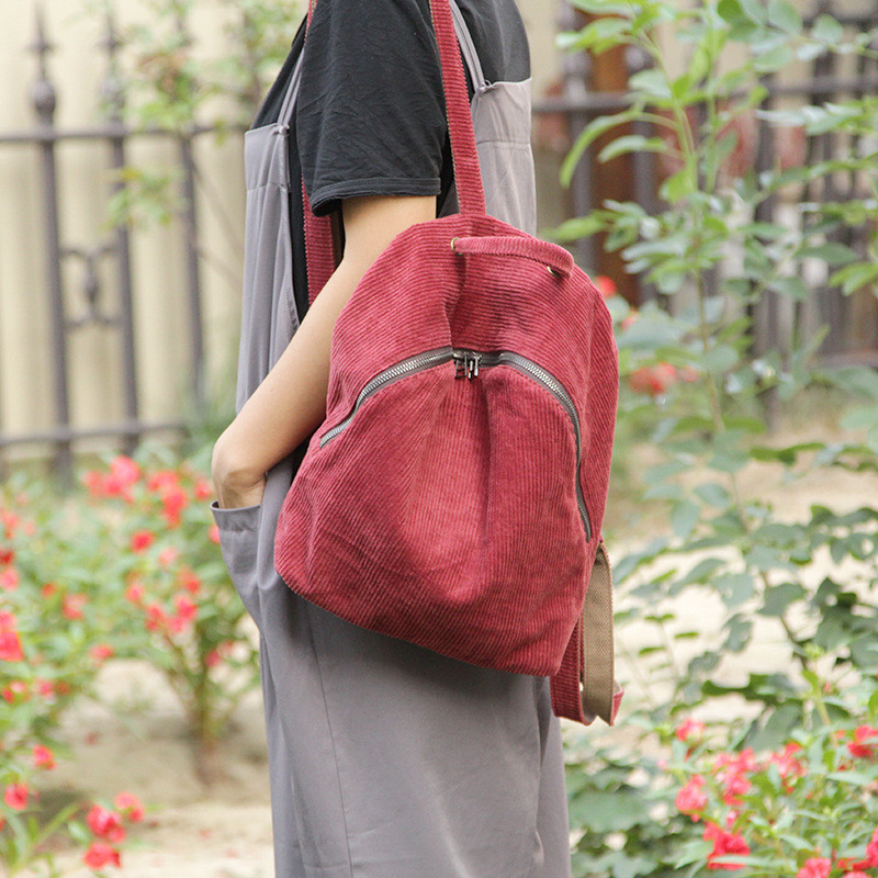 Preppy Style Corduroy Backpacks Solid Color Japanese Bag in Blackish ...