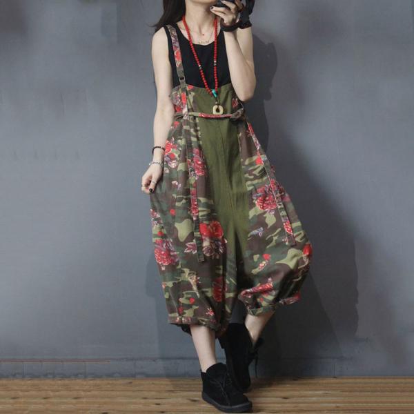 Rose Printing Plus Size Overalls Korean Overalls with A Belt