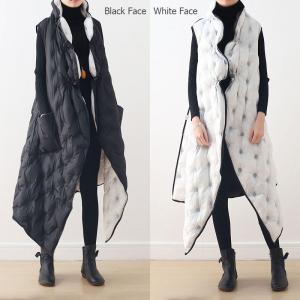 Double-Faced Black Puffer Coat Asymmetric Quilted Vest