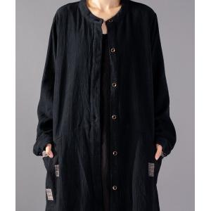 Long Button Up Shirt Dress Black Cotton Linen Frock