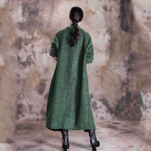 Over50 Style Wool Green Coat Single-Breasted Plus Size Outerwear