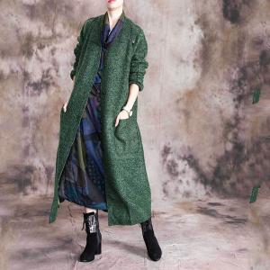 Over50 Style Wool Green Coat Single-Breasted Plus Size Outerwear