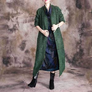 Over50 Style Wool Green Coat Single-Breasted Plus Size Outerwear